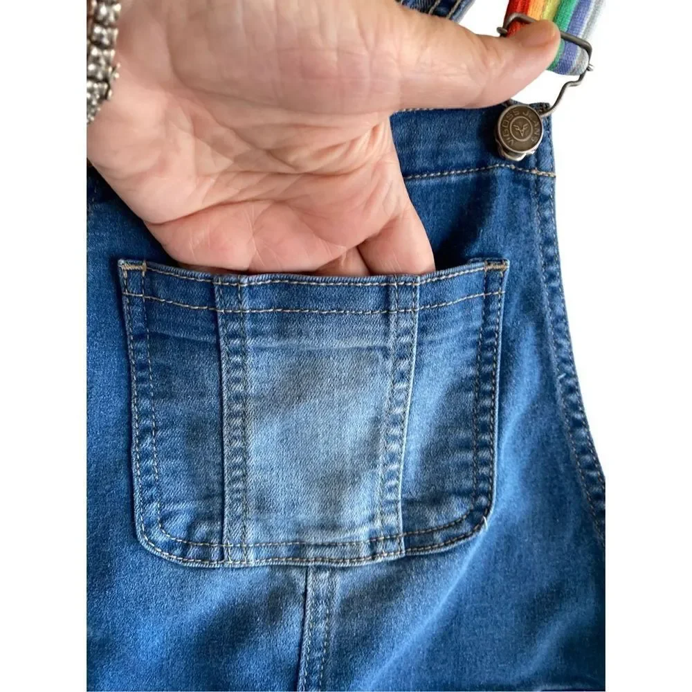 Vigoss girls, denim, blue rainbow, accent, stretch, Overalls size medium
